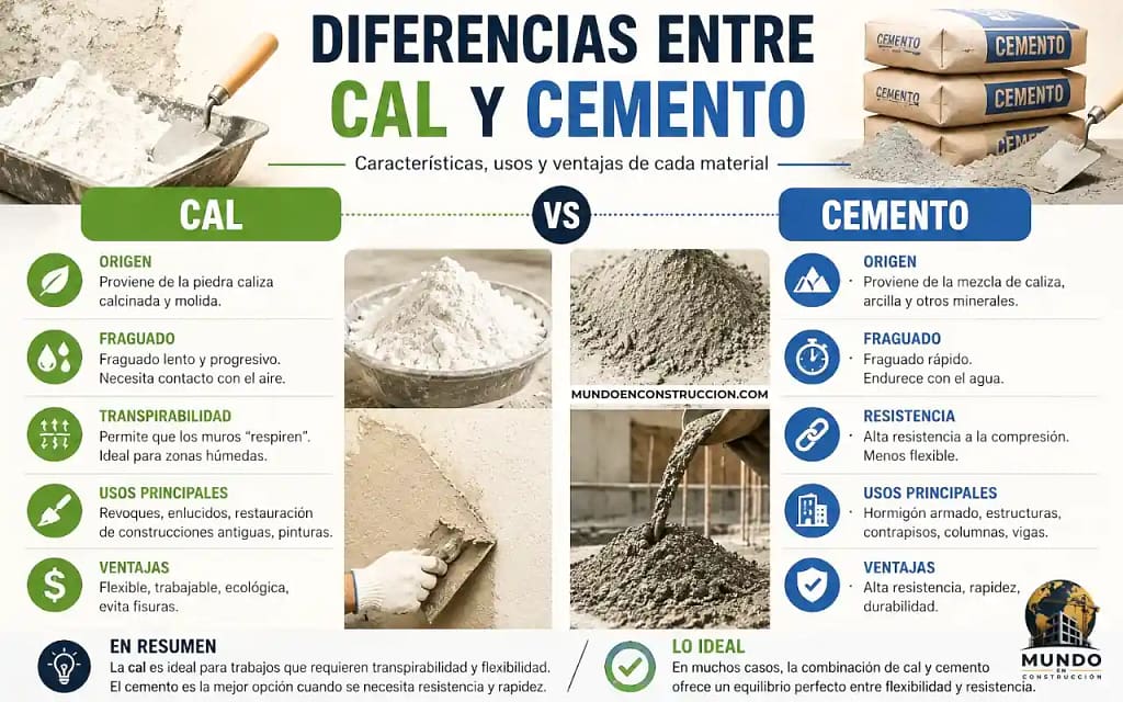 Diferencias entre cal y cemento